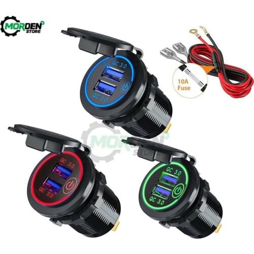 LED Quick Charge 3.0 Dual USB QC Car Charger with LED Indicator ON/OFF Touch Switch for iPhone 11 XS/XS MAX /8/7 Samsung iPad