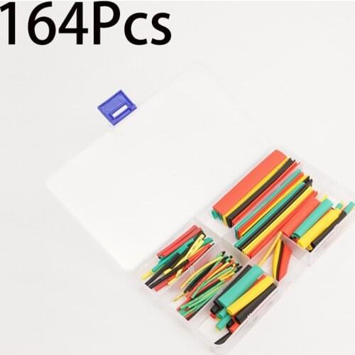 164pcs/lot Heat Shrink Tubing 7.28m 2:1 Black Tube Car Cable Sleeving Assortment Wrap Wire Kit Polyolefin Tubing