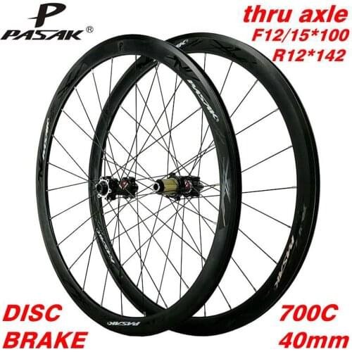 Pasak Wheelset 700c Clincher Road Wheel Disc Rim C V Brake Thru Axle F12 F15X100 R12X142 24 Holes 40mm Bicycle Wheels 700cx28c