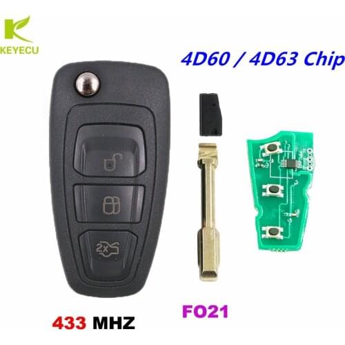 KEYECU Replacement Folding Remote Key Fob 3 Button 433MHZ 4D60/4D63 80Bit Chip for Ford Connect Focus Mondeo Transit