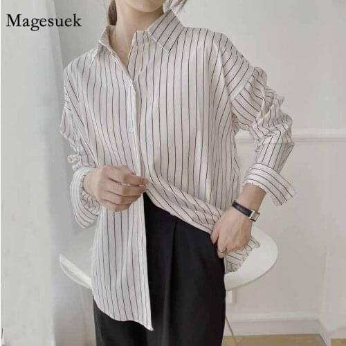 Korean Striped OL Style Blouse Casual Loose Office Lady Tops Women Long Sleeve Shirts Female Fashion 2020 Blusas Clothes 11876