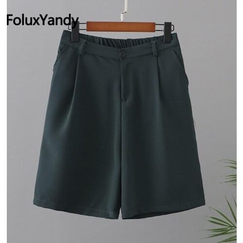 2021 Summer Pants Plus Size Women Half Trousers Loose Office Lady Knee Length Straight Pants 3 4 5 XL KKFY5519