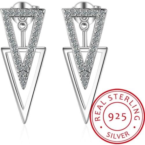New Fashion 925 Sterling Silver Jewelry Micro CZ Zirconia Double Triangle Geometry Hanging Earrings For Women Oorbellen S-E284