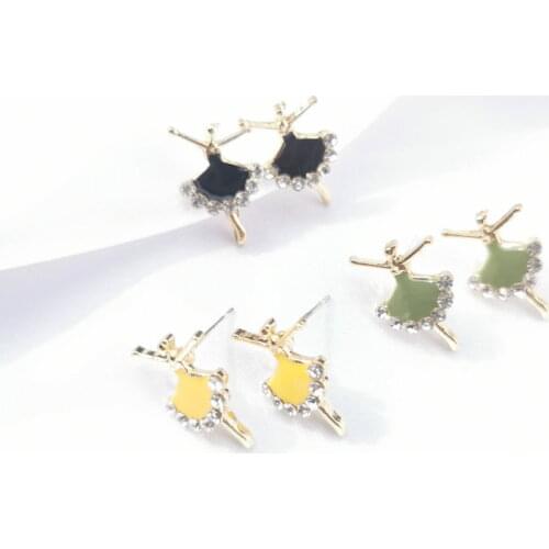QUMENG 2020 Fashion alloy earrings for women sweet Cute Tiny Ballet Dancer Stud Earrings For School Girls Daughters Gift