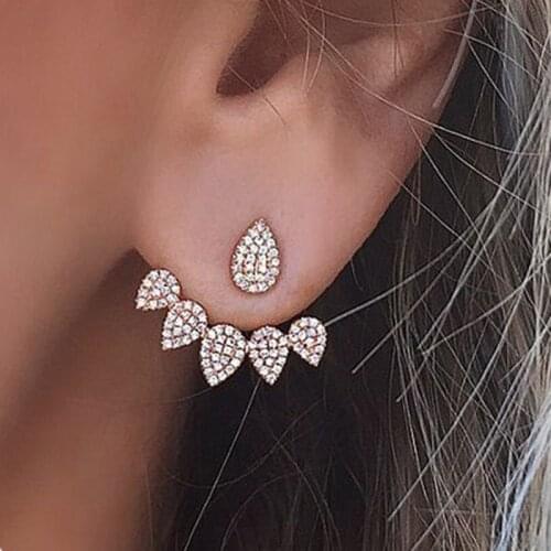 Womens Ear Stud Jewelry Personalized Design Drop Full Drill Earrings New Water Droplets Front And Rear Earring