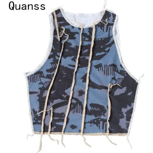 Quanss Summer Goth Crop Top Women 2021 Fashion Streetwear Print Tank Ribbed Knitted Vest Club Y2k Sleeveless Clothes
