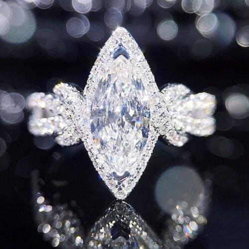 Solid 18K White Gold 1ct 5X10mm Marquise Brilliant Cut Moissanite Halo Ring Lab Grown Diamond Ring For Women Engagment Ring