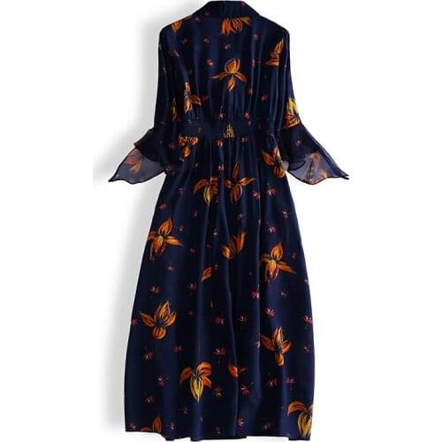 Real 200% Silk Summer Dress Women Clothes Vintage Boho Floral Long Dresses Woman Elegant Ruffles Party Vestidos 44554488