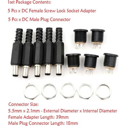 1/2/3set DC power plug socket 5.5mm x 2.1mm Male DC Power Plug Connector Screw Lock Female Panel Socket