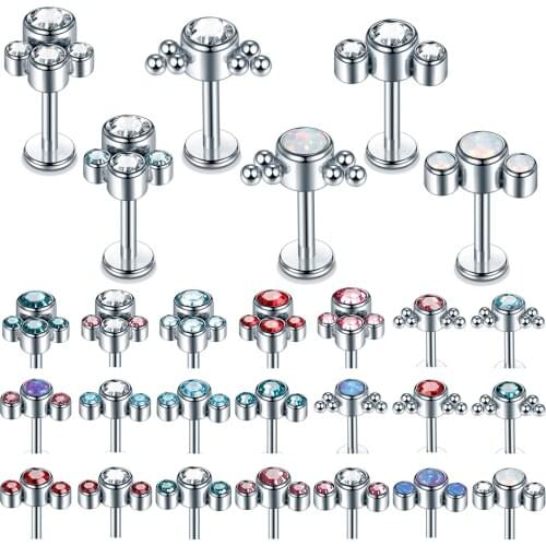 1Pc Stainless Steel Opal Ear Tragus Helix Cartilage Cz Gem Flower Earring Studs Labret Piercing Lip Bar Rings Body Piercing