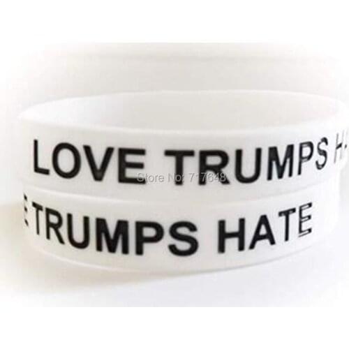100pcs LOVE TRUMPS HATE Positivity wristband silicone bracelets free shipping by ePacket A