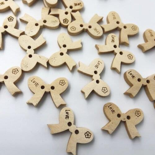 25/50/100Pcs Mix Bow Wood Buttons Sewing Craft 2 Holes 17x13mm WB297