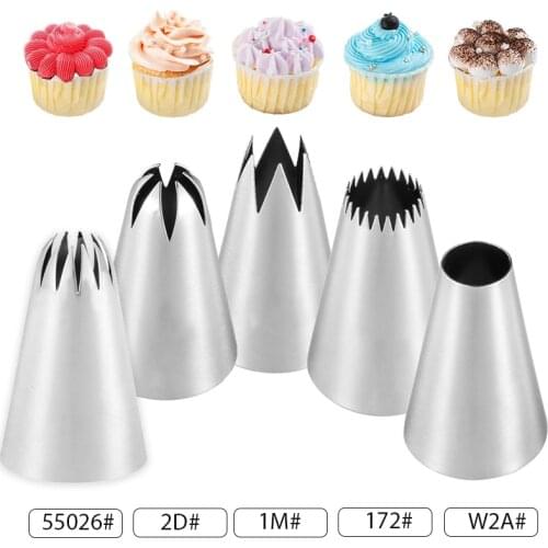5pcs Icing Piping Tips for Cupcake Cookies Pastry Cake Decorating Tools Baking Tool Kit Kitchen Accessories 1M#2D#55026#2A#172