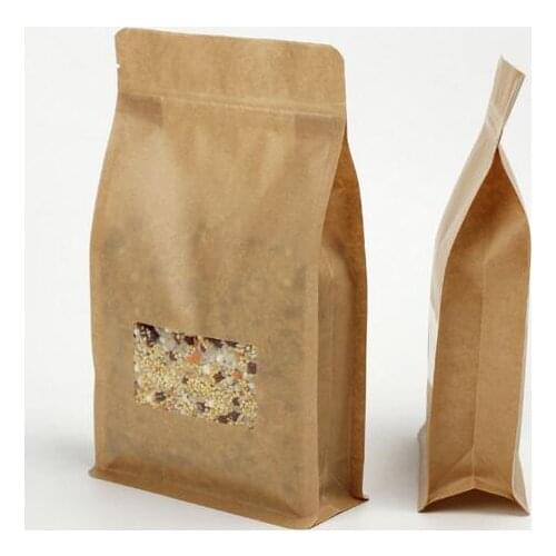 50pcs Stand up Kraft Paper Frosted Small Window Bag Coffee Snack Cookie Tea Packaging Paper Storage Ziplock Bag Gift Window Bag