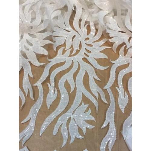 White Luxury African Sequins Lace Fabric High Quality French Tulle Mesh Lace Fabric for Wedding Party Nigerian Net Lace MQ1557