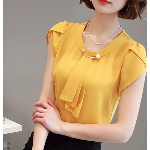 Summer Solid Chiffon Blouse Shirt Women Tops Short Sleeve Shirt Women Ladies Office Blouses Fashion Blusas Chemise Femme