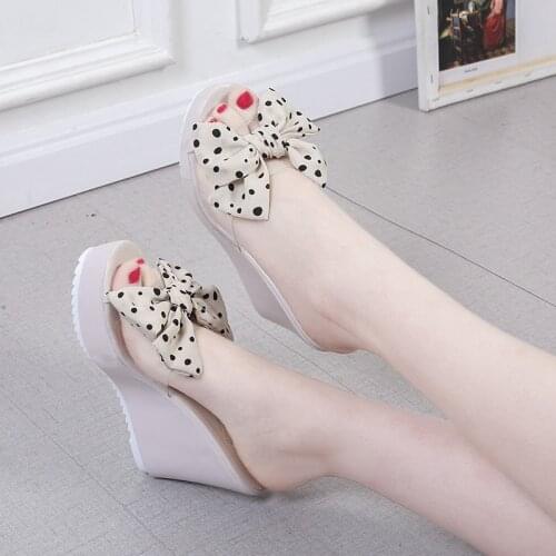 Polka Dot Woman Summer Sandal Wedge Comfortable Sandals Platform Ladies Bow Knot Peep Toe Platform Slippers Wedges Shoes Slipper