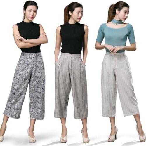 Mother spring summer new Cotton linen wide leg pants loose high waist straight leg pants linen pants striped casual pants woman