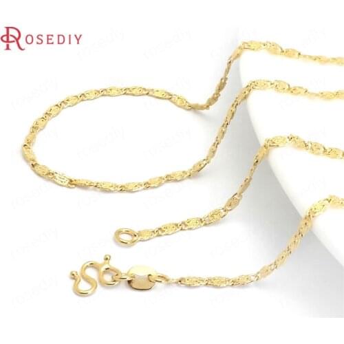 37927)2PCS 45CM 24K Gold Color Copper with M Shape Clasps Finished Necklace Chains Jewelry Making Supplies Diy Accessories