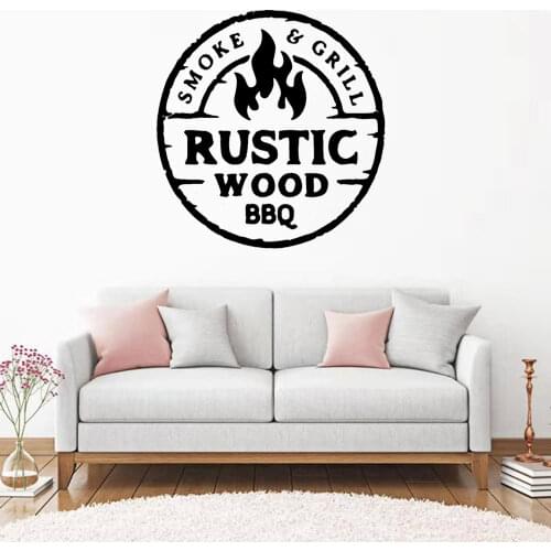 Rustic Wood BBQ Wall Sticker Smoke Grill Decal Personalized Kitchen Room Decor Menu Steak Stickers Removable Mural Fire DW10543