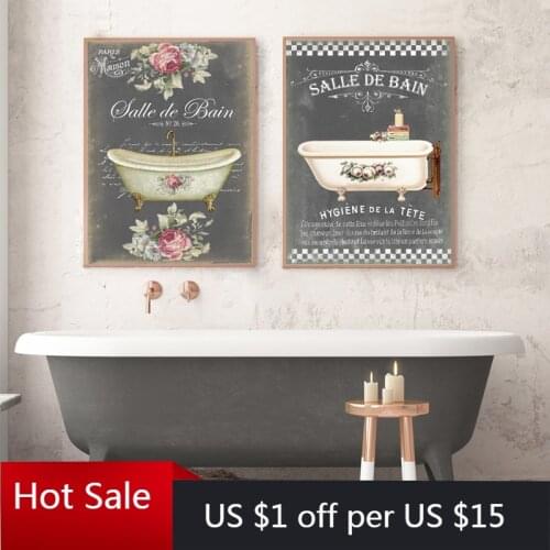 French Bathroom Decoration Canvas Painting Prints Vintage Chalkboard Shabby Fine Wall Art Pictures Posters Aesthetic Room Decor
