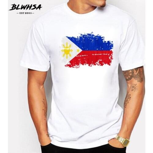 BLWHSA Philippines National Flag T shirt Men Cool Casual Nostalgic Style Short Sleeve Round Neck Summer 100% Cotton Top Tees