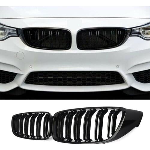 Gloss Black Kidney Grill Grille Twin Bar For BMW 4 Series 2014 2015 2016 2017 2018 F32 F33 F36