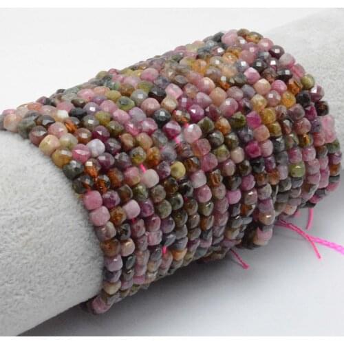 Natural Mutiple Color Tourmaline Faceted Irregular Cube Bead 4.2-4.5mm