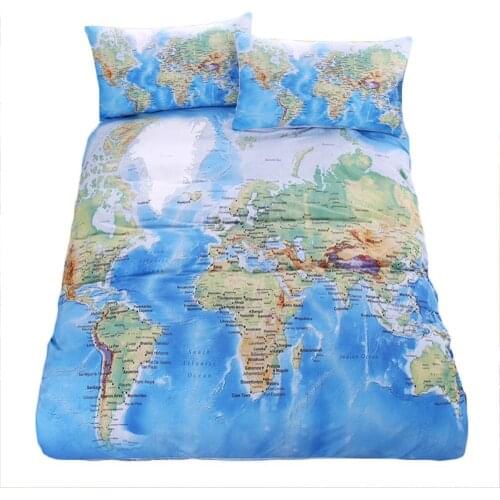 3Pcs/set World Map Bedding Set Vivid Printed Blue Bed Duvet Cover with Pillow Covers Soft Cozy Home Textiles Queen Size
