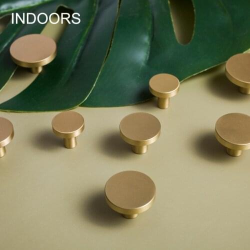 Scandinavian Minimalist Round Brass Drawer Closet Cabinet Door Single Hole Gold Button Small Pull Drawer Knobs and Pulls