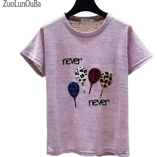 ZuoLunOuBa Summer Short Women T Shirt Ice Silk Patch Leopard Print Lollipop Loose Tees Fashion The New Arrival Female Tops