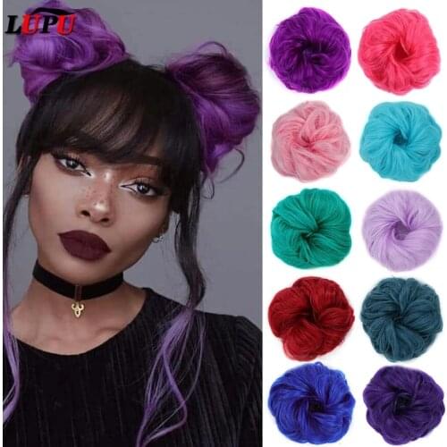 LUPU Messy Scrunchies Synthetic Hair Bun With Elastic Band Natural Fake Hair Tie Pieces Ponytail Colored Black Purple Pink Green
