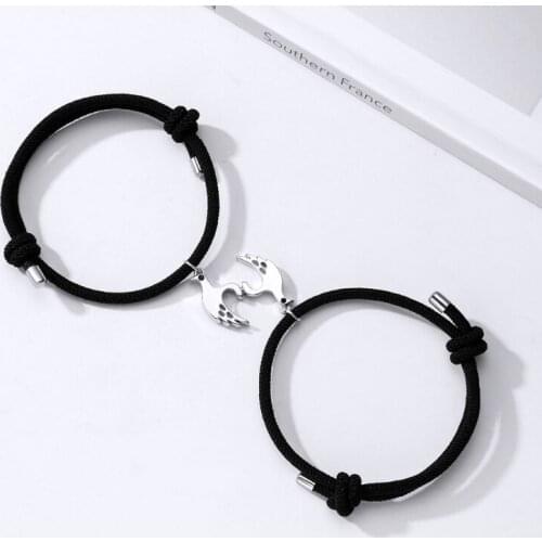 Fashionable Bracelet Cotton Rope Lovebirds Pendant Style Magnet Dolphins Jewelry Souvenirs Gift for Girl Boy Men Women