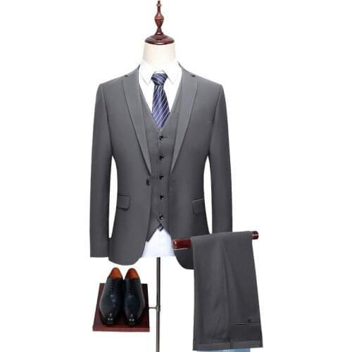 Mens 3 Piece Suit Slim Fit Business Tuxedos For Wedding Prom Groomsmen Black Blue Grey Blazer & Pants & Waistcoat