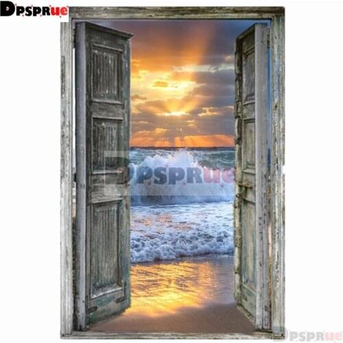 Dpsprue Full 5D DIY Square/Round Drill Diamond Painting "Door Sea Scenery" Diamond Embroidery Cross Stitch 3D Decor Gift DF06