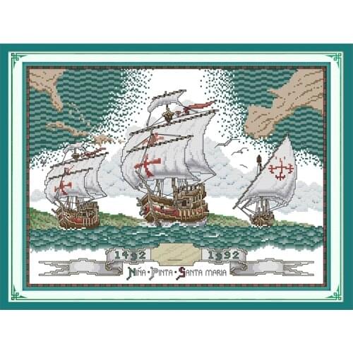 Sailing Sailing Scenery Painting Counted Cross Stitch Pattern 14CT Printed Canvas Cross Stitch kits Embroidery DIY Needlework
