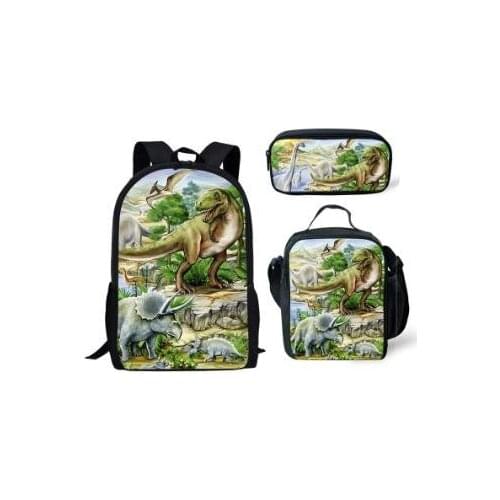 School Bags 3pcs Set for Kids Tyrannosaurus Rex 3D Dinosaur Printing Schoolbag Dino School Bag Children Boys Cool Bag