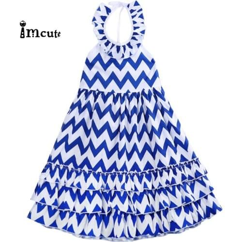 New Toddler Summer Baby Kids Girls Wave Stripe Clothing Princess Long Dress Flouncing Beach Sundress 3-10Y