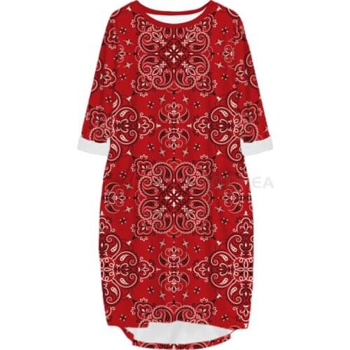 New Fashion Bandana 3D Print Long Paisley Pocket Loose Casual Robe Summer Dress Traf For Women V8