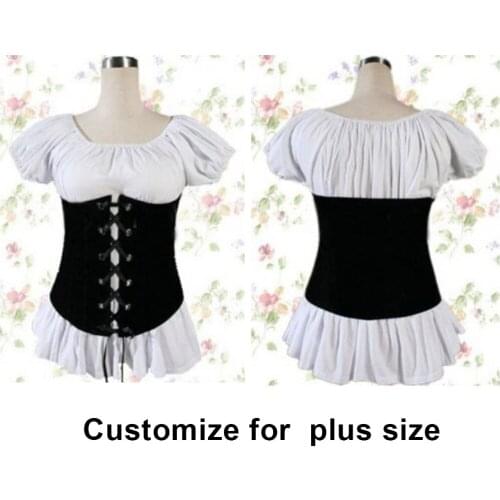 2019 New Black White Cotton Lolita Shirt with lace daily wear lovely cotta corset close-fitting customize for plus size adults