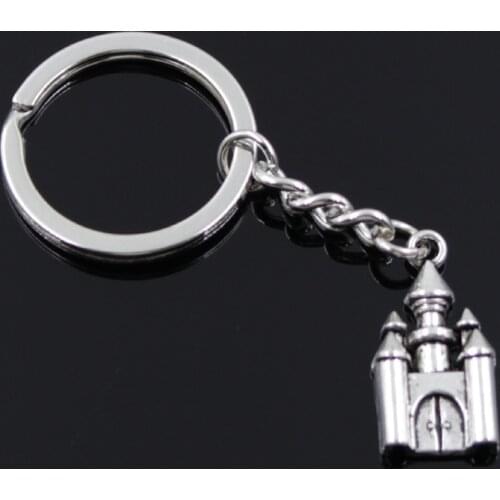 New Fashion Men 30mm Keychain DIY Metal Holder Chain Vintage Castle House 28x14mm Silver Color Pendant Gift