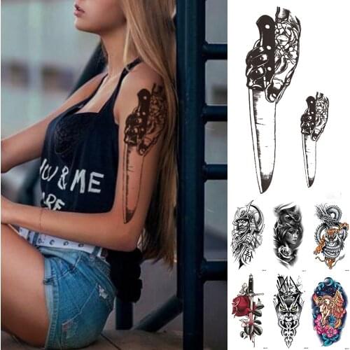 Knife Skull Waterproof Temporary Tattoo Sticker Flash Tattoos Mermaid Wolf Body Art Arm Fake Tatoo Women Men