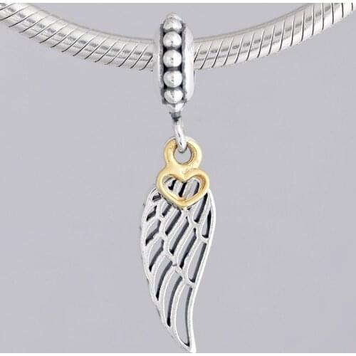 Original Gold Love Heart & Guidance Angel Pendant Beads Fit 925 Sterling Silver Bead Charm Bracelet DIY Jewelry