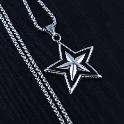Necklace For Men Women Neck Jewelry With Stainless Steel Chain Punk 3D Star Pentagram Pendant