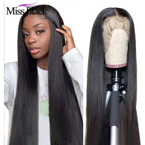 Miss Black Malaysian Glueless Straight 13x4 Lace Front Human Hair Wigs Medium Brown Lace Frontal Long Length Wig For Black Women