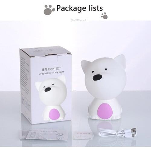 Rechargeable Night Light Silicone Lovely Tap dog Bedside Lamp 7 Colors Light for Children Gift Cute Bedroom Kid Light Toy