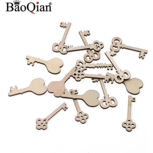50Pcs 40mm Natural Wood Key Hollow Wooden Scrapbooking Art Collection Craft Handmade Accessory Sewing Home Decoration