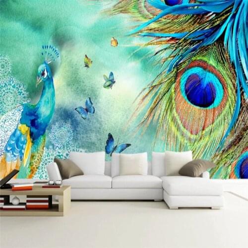 Custom Mural Wallpaper Minimalism Peacock Butterfly TV Sofa Background Wall Painting