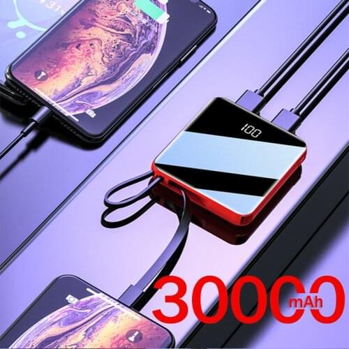 30000mAh Mini Portable Fast Charging Power Bank for Xiaomi Samsung IPhone With Dual USB Ports LED Display Charger PowerBank