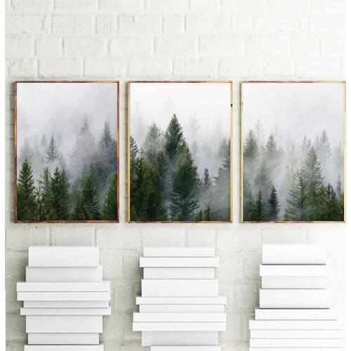Mountain Foggy Forest Poster Nature Scenery Scandinavian Pictures Modern Decoration Landscape Prints Wall Art Canvas Painting